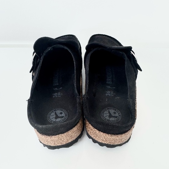Birkenstock Buckley Black Suede Leather Mules Clogs with Silver Buckle Size 36 - Picture 3 of 7